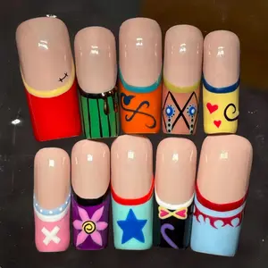 Anime Inspired Press On Nails, Colorful Cartoon Character Nail Set, Handmade Fake Nails with Fun Art Design, Reusable Nail Tips for Fans