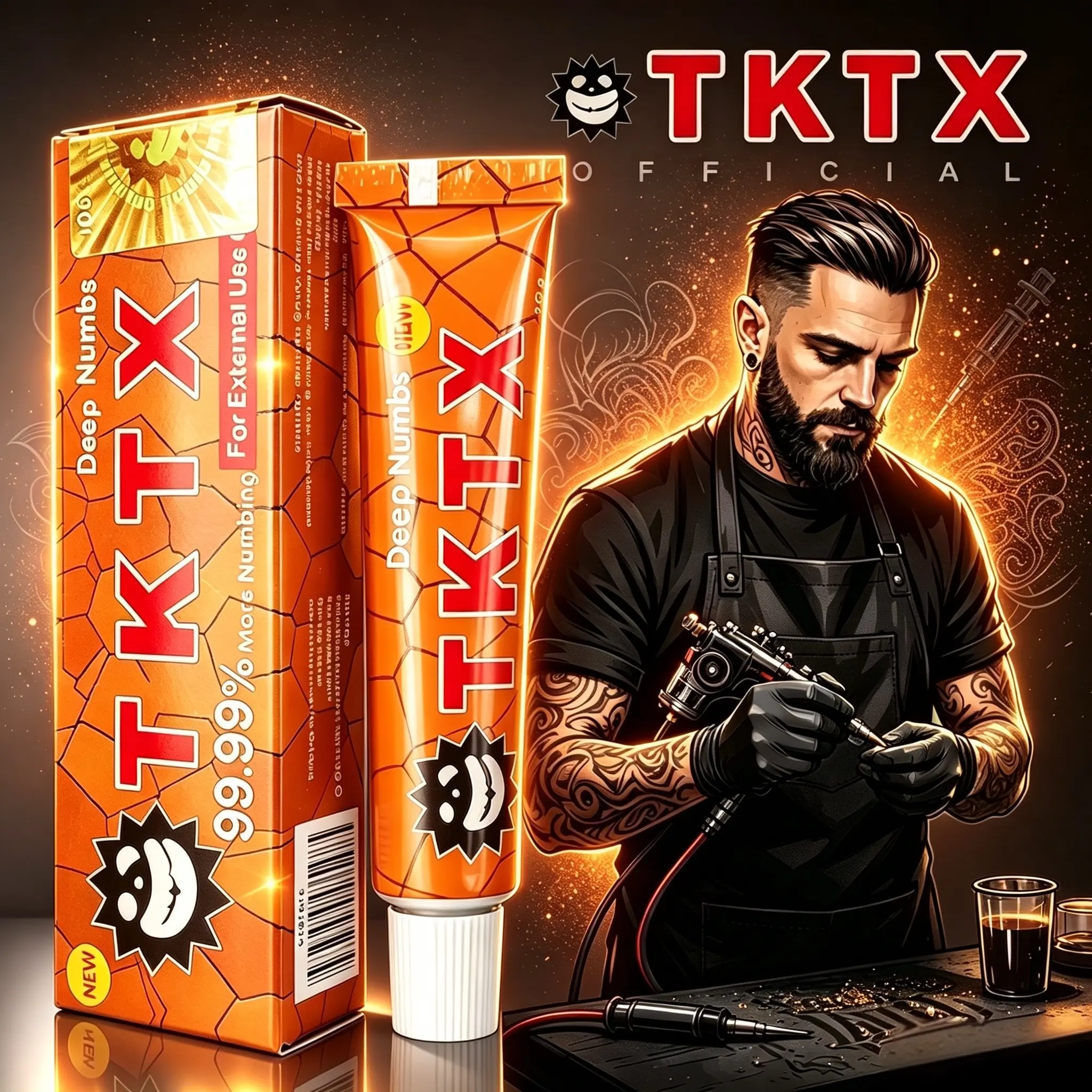 TKTX Gold 99.99% Max Strength Tattoo Numbing Cream, Limited Edition 10g Topical Anesthetic, Painless for Tattoo, Laser Removal, Waxing, Eyebrow Threading & PMU, External Use Only