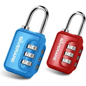 2 Pack Combination Lock, 3-Digit Padlock Keyless, Resettable Luggage Locks for Backpack, Gym & School&Employee Locker,Weatherproof Travel Lock for Fence, Backyard Gate, Hasp, Case-Blue+Red