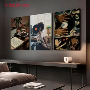 3pcs Women Art Poster, African American Women Canvas Wall Decor, Fashion Girl Music Print, Modern Art Design, Modern Bedroom Decoration, Unframed Combination