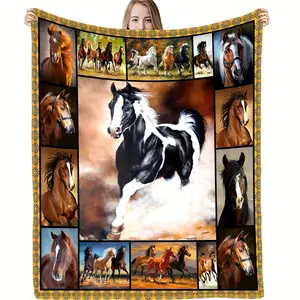 Running Horse Flannel Blanket, Gift Square Blanket Soft And Comfortable, Suitable For Boys Girls And Adults At Home Picnic Travel