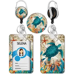 Turtle badge holder with retractable reel, cute heavy-duty retractable ID card holder, vertical work card name tag ID card holder badge case, gift for nurses, teachers, office ladies, students, suitable for work, suitable for students, label card