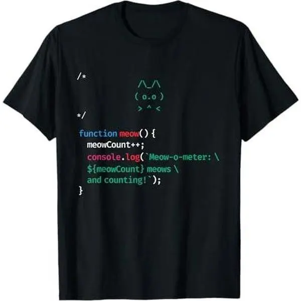 JavaScript Coding Programming Funny Cat T-Shirt