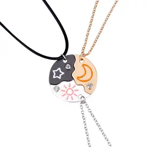 3Pcs Sun Moon Star BFF Magnetic Matching Puzzle Necklaces, Customizable Couple-Themed Jewelry, Best Friend Forever Gift for Sisters' Birthday, Matching Couple Necklaces, Couple-Themed Necklaces