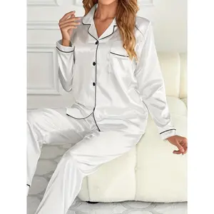 Cozy Solid Pajama Set - Soft Long Sleeve Button-Up Lapel Top & Comfortable Pants Pj Set - Women's Sleepwear & Loungewear for Relaxation