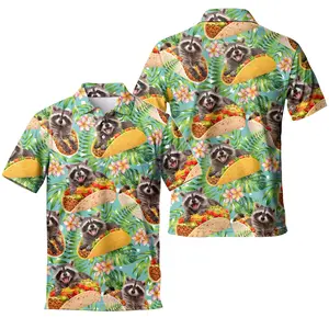 Raccoon Taco Tropical Aloha Polo Shirt, Men's Holiday Fiesta Golf Hawaiian