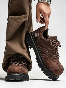 Men's Vintage Chunky Work Boots, Height Boost, Non-Slip & Durable Casual Shoes