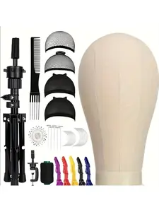 Hair Styling Mannequin Head Model, Canvas Doll Head Mold, Hair Extension Stand Holder, Casual Style, All Seasons Use, Wig Install Kit, Wig Grip Cap