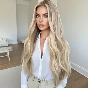 Jessie's Wig [Mira] Ombre Warm Ash Blonde Highlight 13x6 Lace Front Wigs Wavy Remy Human Hair Glueless Wig