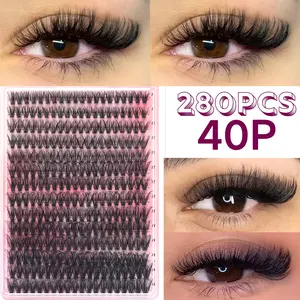 40P Individual Cluster Lashes 280PCS DIY Eyelash Extensions, 10‑18mm Mixed Length D Curl Cat Eye Volume Lash Clusters, Natural Fluffy Wispy Cluster Lashes, Soft Reusable False Eyelashes for Daily Dating Party Makeup
