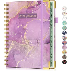 2026 Planner, Hardcover Weekly and Monthly Planner for Women, January 2026 - December 2026, Spiral Yearly Agenda Organizer Book 2026 with Tabs, Daily Calendar Planners for School Work , A5 (5.75" x 8.38"),  Marble