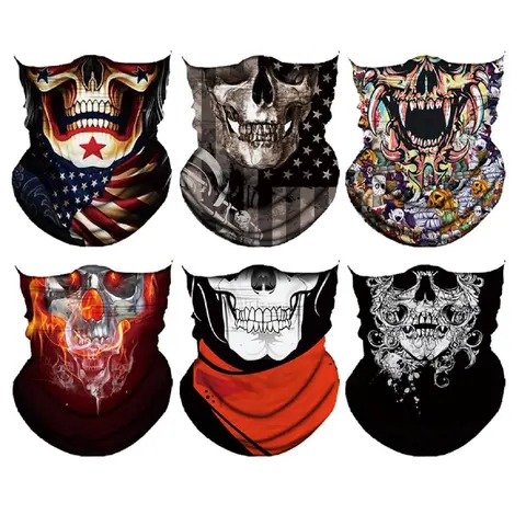 Yeomoo 6pcs Halloween Adults' Headwear & Face Cover Set - Machine Washable Snap Skull Bandana, Skull Mask, Balaclava, Neck Gaiter, Elastic Headbands, Wind-Resistant Sun Protection for Male Biking, Universal 1 Size