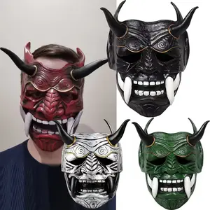 Halloween Masquerade Red Prajna Mask Cospiay Noh Japanese Latex Full Face Grimace Fangs Funny Scary Ghost God Wizard Masks