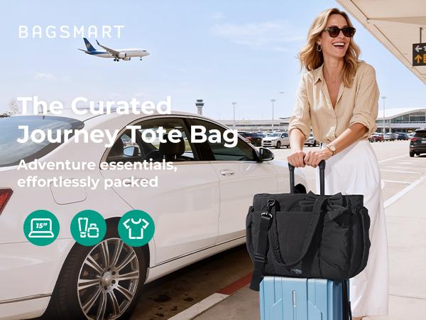 BAGSMART Crush Bow Tote Bag for Women 15.6" Laptop Friendly Lightweight Puffy Handbag with Removable Bow & Multiple Compartments for Travel Work Beach Gym 20L Capacity