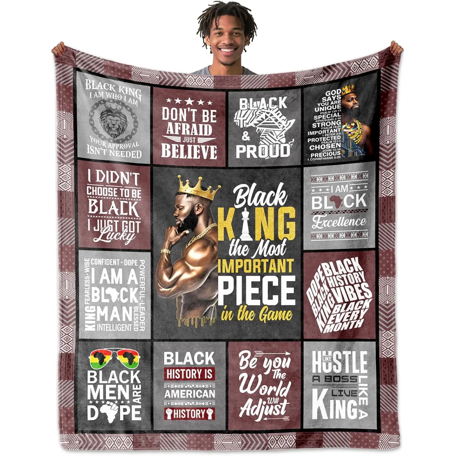 Vintage Cartoon Print African American Men's Flannel Polyester Blanket - Soft, Durable, Breathable Warmth, Machine-Washable All-Season Bedding Throw for Napping, Ideal Mens Gifts & Gifts for Boyfriend