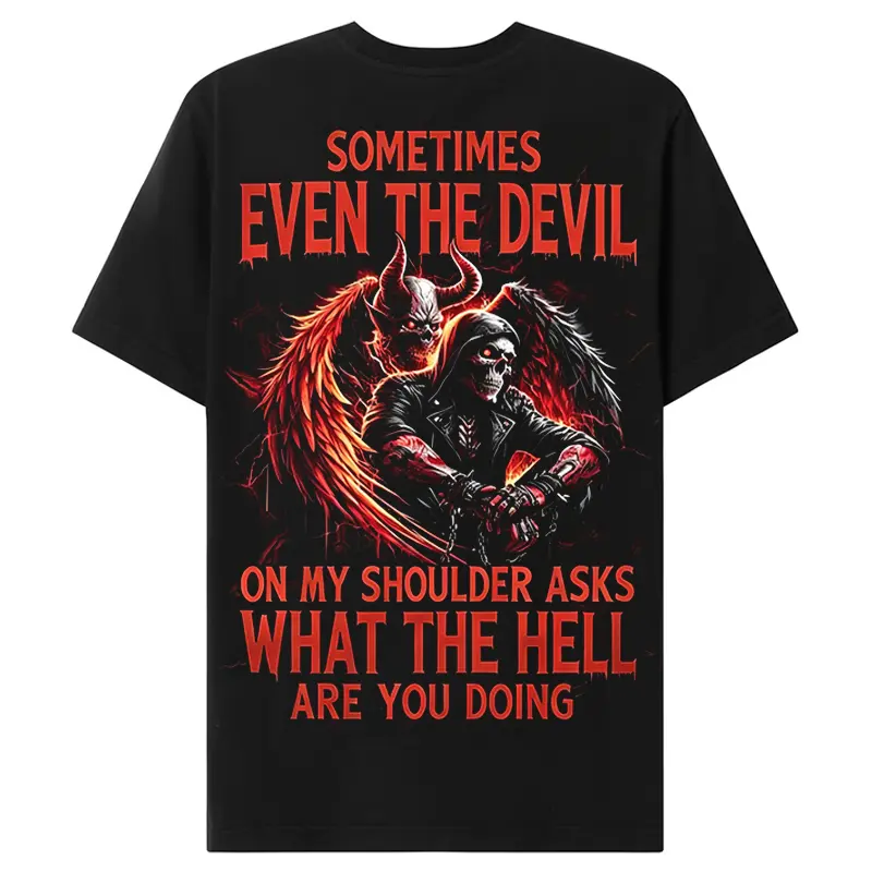 Savagemoda Generation X Sometimes even the devil on my shoulder asks ehat the hell are you doing Custom Year Skull T-Shirt Men's Vintage Graphic Tee Breathable Cotton Crewneck, Streetwear, Shortsleeve, Top, Soft, Menswear, Tshirt, Casual, Round Neck