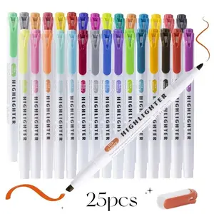 25pcs/set Double-headed Highlighter Pen, Retro Color Marker Pen for School, Office, Drawing, Scrapbook, Journal