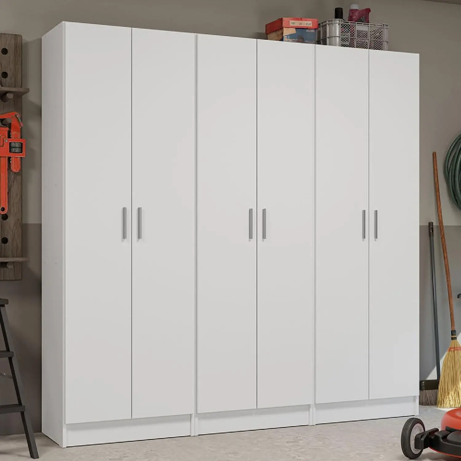 Madesa Garage Set 3 Pantry Storage Cabinet with 15 Utility Shelves 71" L Wooden Organization Unit for Garage - White