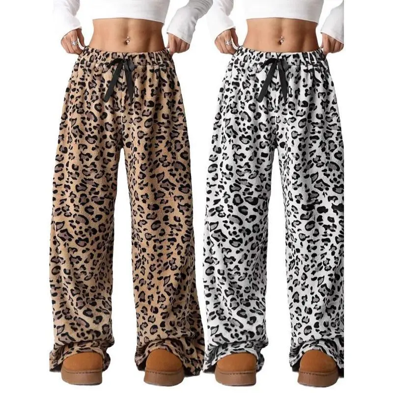 Comfort Women's Fuzzy Plush Pajama Pants Drawstring Elastic Waist Wide Leg Teddy Pj Bottoms Lounge Pants Casual