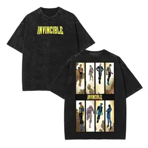 Men's Limited Invincible Mark Superhero T-Shirt - Oversized Ribbed Short-Sleeve Round Neck Classic Graphic Tee, Comic Book Fan Gift, Mineral Wash Superhero Costume Top 90s graphic good tees Casual American Short Sleeve Unisex T-shirt,Gym & Streetwear