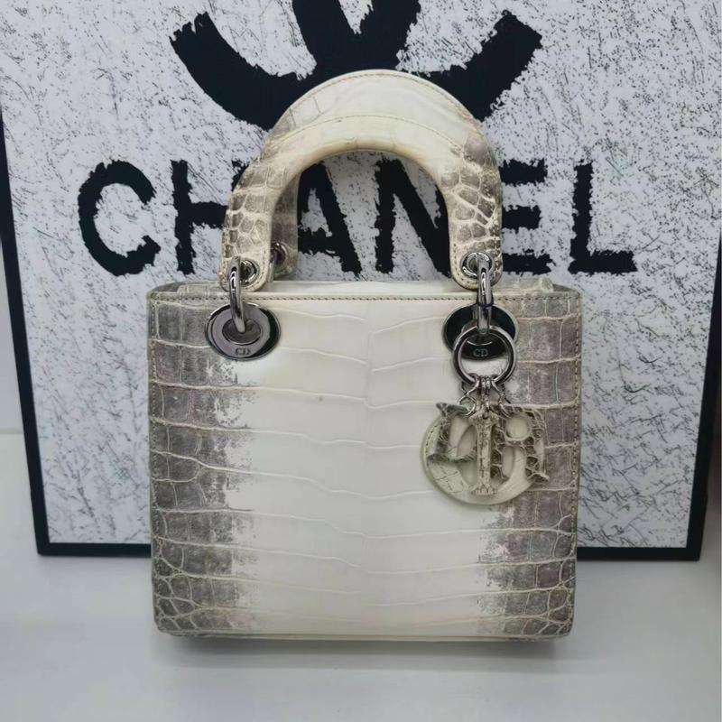 Pre-owned Dior Cowhide Shoulder Bags Beg Bahu Lady Mini Kulit Buaya Putih dengan Perincian Perak