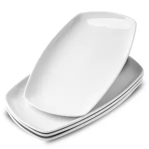 Porcelain Serving Platters, 12 inch White Rectangular Plate, Ceramic Serving Tray, Irregular Serving Dishes for Party, Wedding, Entertaining, Microwave and Dishwasher Safe, Modern Ceramic Plates, Rectangular Dinner Plates