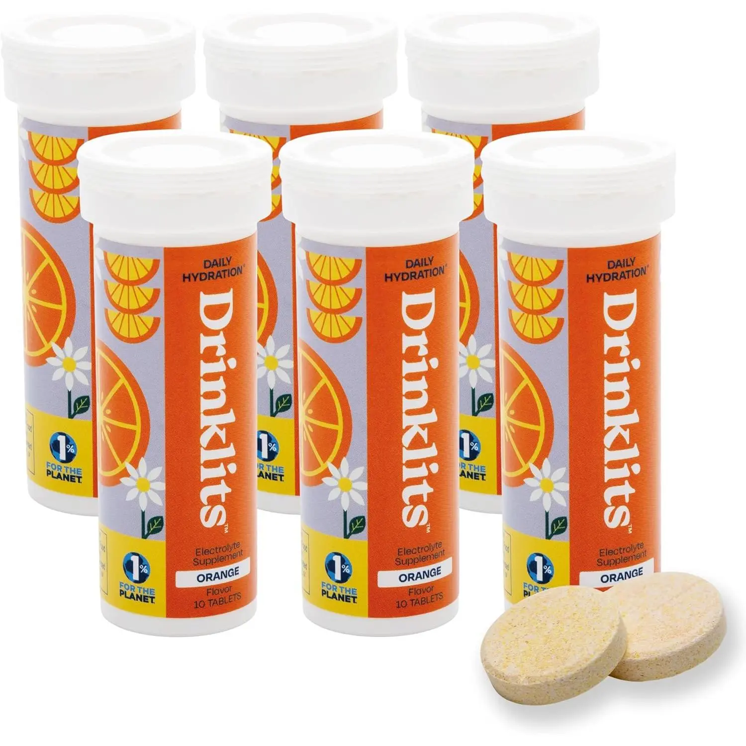 Drinklits Orange Electrolyte Fizzy Hydration Tablets (6) Tube Bundle | 0g Sugar - Natural Sports Drink - Essential Electrolytes | 60 Servings - 10 Tablets Per Tube