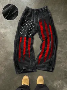 Men's Casual Cotton Joggers, Printed Sweatpants, Street Style, Drawstring Waist, Ankle Length, Geometric Print, Perfect for Outdoor, Parties, Holidays