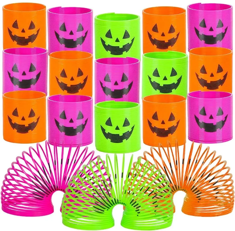 Jack-O-Lantern Coil Springs, Set of 48, Plastic Pumpkin Coil Springs in Assorted Colors, Non-Candy Halloween Treats, Fun Party Favors, Goodie Bag Fillers for Kids