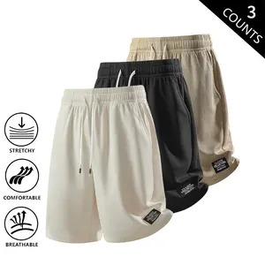 Men’s 3-Pack Summer Waffle-Knit Mid-Thigh Athletic Shorts — Loose Fit, Drawstring, Casual, Breathable, Comfortable