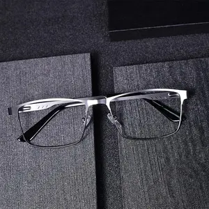 Men's Metal Frame Reading Glasses High Quality Square Blue Light Blocking Lenses Presbyopic Eyeglasses With Magnification Strengths From +1.0 To +4.0 For Daily Use