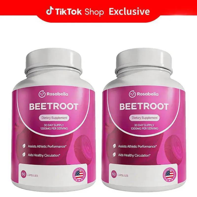 2 Bottles Rosabella Organic Beetroot Capsules (1300mg) for Blood Flow & Heart Health