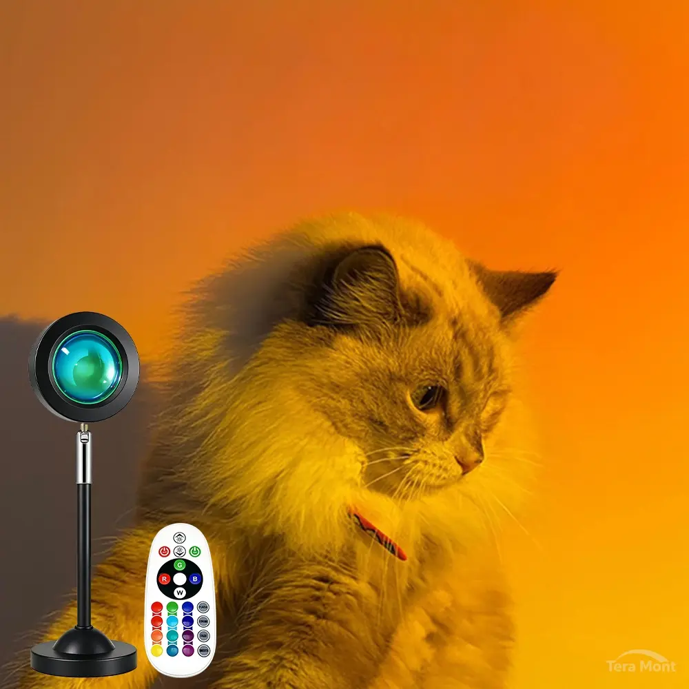 Modern Sunset Lamp Projector, RGB Color Changing Night Light with Remote, Dimmable Low-Voltage Wall Mount for Bedroom, Living Room & Camping