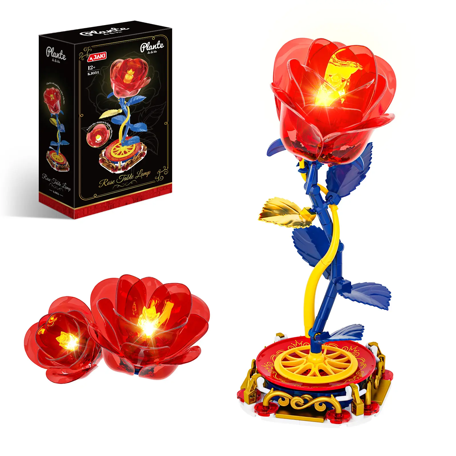 Romantic Rose Lamp Building Set,Rotating LED Flower Light for Bedroom Decor  & Gifts,Creative DIY Toy for Christmas Night Light
