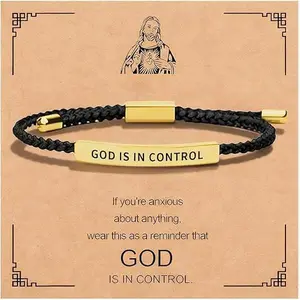 God is in Control Tube Bracelet for Women Men, Handmade Braided Adjustable Inspirational Bracelets Stainless Steel Christian aith Jewelry for Christmas Birthday Gifts