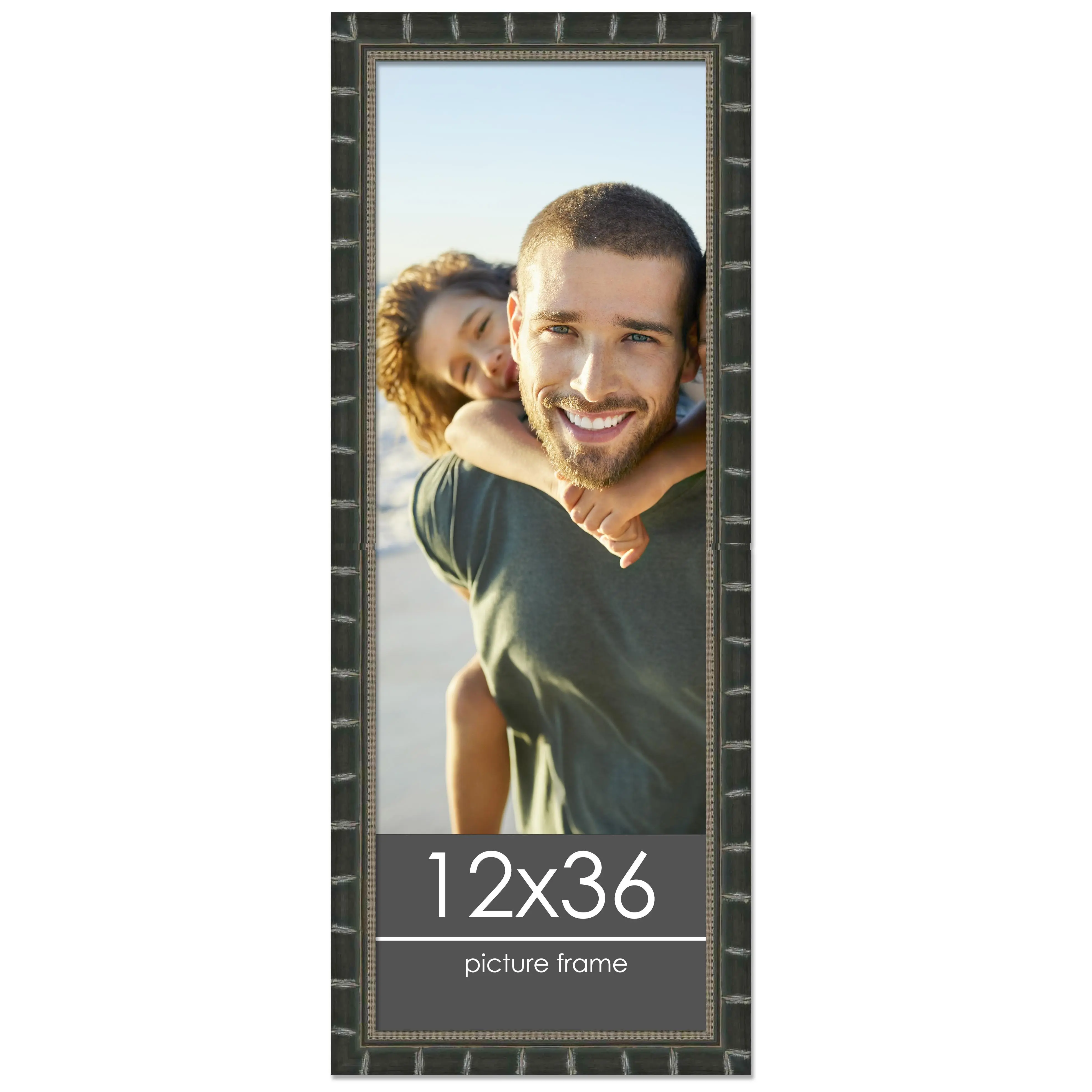 12x36 Black Modern Bamboo Picture Frame - UV Acrylic, Foam Board Backing, Hanging Hardware