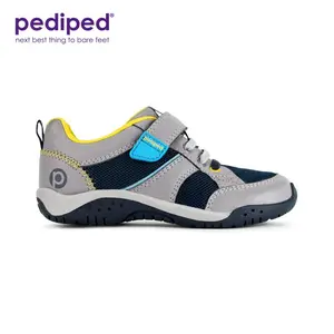 Pediped Justice Flex Grey/Navy Sneakers for Everyday Wear & School Comfortable Durable Shoes Approved by the American Podiatric Medical Association