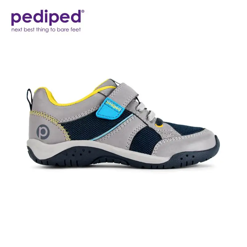 Pediped Justice Flex Grey/Navy Sneakers for Everyday Wear & School Comfortable Durable Shoes Approved by the American Podiatric Medical Association
