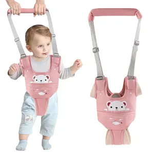 Unisex Baby Walking Harness - Cotton Mesh Handheld Toddler Walker Assistant Belt, Adjustable Infant Safety Harness with Detachable Crotch & Detachable Zip, Standing & Walking Learning Helper for 9-24 Month (Pink)