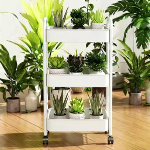3-Tier Plastic Rolling Utility Cart with Handle Multi-Functional Storage Trolley for Office Living Room Kitchen Movable Organizer with 4 Smooth Rolling Casters White