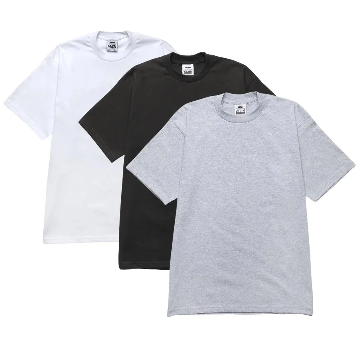 Pro Club Men's Original Heavyweight Thick Cotton Jersey T-Shirts, 3-Pack Short-Sleeve Round Neck Crewneck, Plain Casual Streetwear Top with Tight Collar