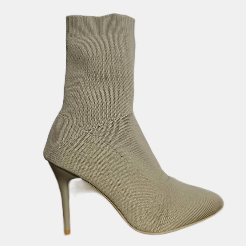 Casual Mid-Calf 1pr Sock Boots - Solid Color Slip-On Pointed Toe Stiletto Heels with Knitted Fabric Upper, Inner & Sole, Flannel Insole - All-Season Stretchy Knit Ankle Booties Open Toe Thick Soled Knitted Sandals Women's Comfortable Footbed Sandals