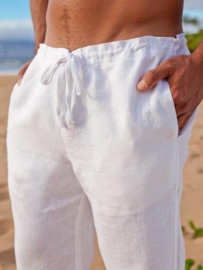 Drawstring Linen Riviera Pants - Versatile Casual Comfy Trousers for Men - White, Black, Ivory, Natural (khaki), Slate Gray - Menswear