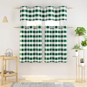3 Pieces Tier Curtains and Valance Set Buffalo Check Plaid Gingham Grommet Top Classic Short Small Cafe Curtains Country Farmhouse for Kitchen Bathroom 54"x18"/32"x36" Dark Green & White