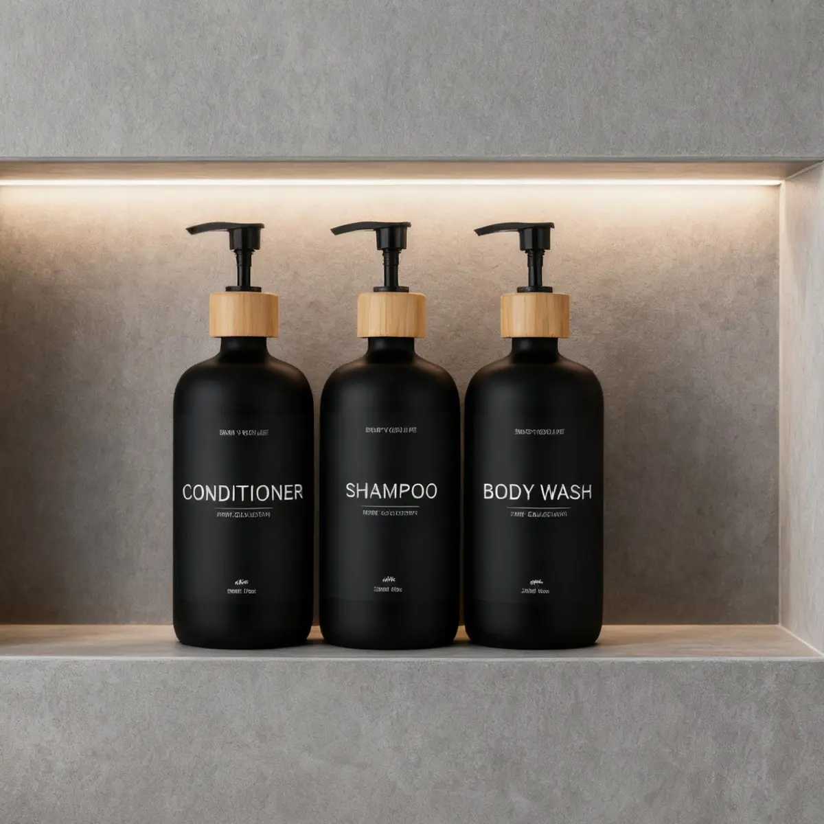 Matte Shampoo Shower Gel Hair Conditioner Dispenser Set, 3-Piece Bathroom Liquid Soap Containers, Durable Matte Pump Head, Modern Design, Bathroom Accessory, Soap Dispenser Kit