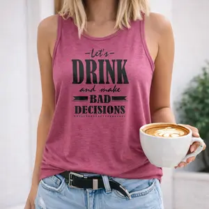 Women's Casual Summer Slogan Printed Tank Top Let's DRINK And Make BAD DECISIONS Graphic Tees Regular Fit Sleeveless Round Neck Daily Wear Womenswear - Bridal