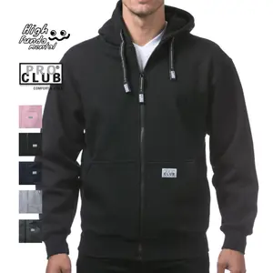 PROCLUB Men's Heavyweight Zipper Hoodie PRO CLUB Full Zip Up Jacket Fleece Lined 2 Slash Pockets Casual Warm Heavy Plain Cotton Hip Hop Harem