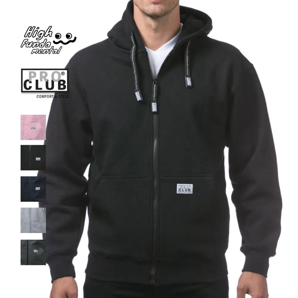 PROCLUB Men's Heavyweight Zipper Hoodie PRO CLUB Full Zip Up Jacket Fleece Lined 2 Slash Pockets Casual Warm Heavy Plain Cotton Hip Hop Harem