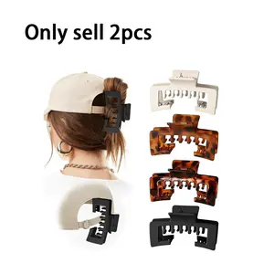 2PCS Hat-Friendly Claw Clips for Baseball Caps, Strong,Non-Slip Square Design, Hair Accessory Gifts, Mixed Colorfor Thick and Fine Hair, Hair Claws