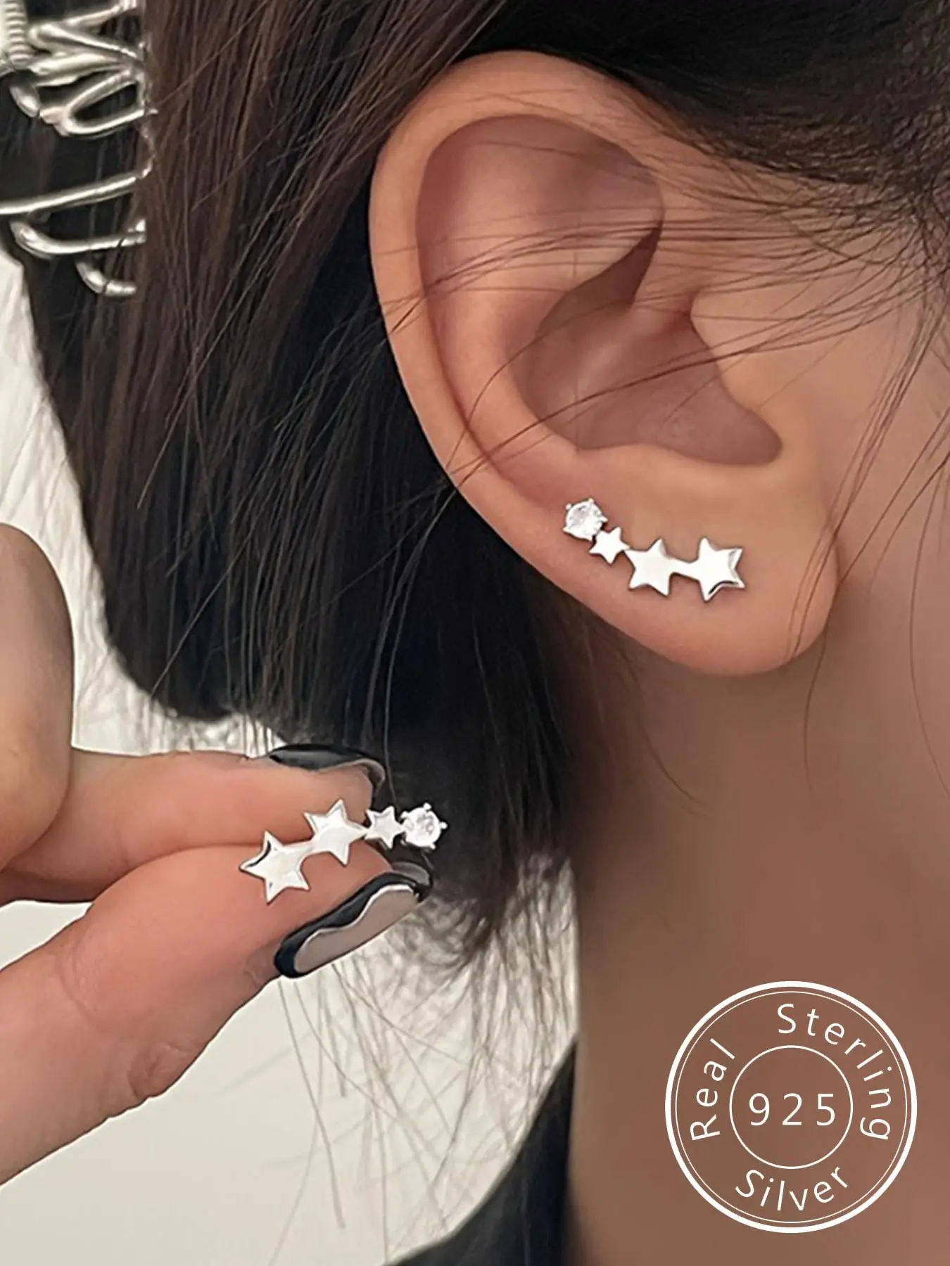 S925 Sterling Silver Stars Design Pretty Studs Earrings, High Quality Earrings, Gifts for Girlfriend, Gifts for Her, Fashionable Earrings for Women &